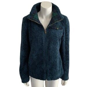 Pendleton Women Size S Medium Pile Teal Blue Sherpa High Neck Full Zip Jacket